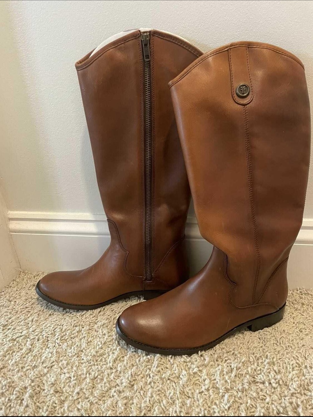 FRYE AND CO. Tall Leather Riding Boots - Cognac Brown